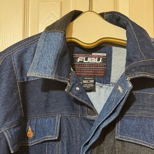 FUBU Men's Dark Blue Denim Shirt Jacket